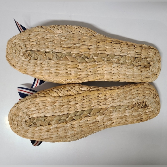 Handmade Natural Rattan Mule Slippers with Red, White & Blue Grosgrain Bow Sz L - Picture 7 of 11